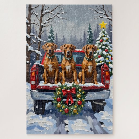 Puzzle Rhodesian Ridgeback Noël Camion Rouge Fêtes (Vertical)