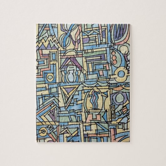 Puzzle Rhythm In Blue-Modern Bauhaus Geometric Art (Vertical)