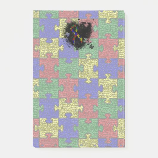 Puzzle Ribbon Grunge Heart Post-it® Notes (Voorkant)