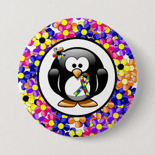 Puzzle Ribbon Penguin Ronde Button 7,6 Cm