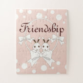 Puzzle Ribbon rose Pastel blanc cassé mignon Bunny jumeau (Vertical)