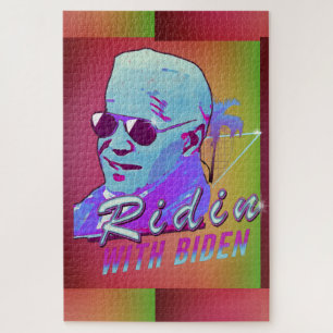 Puzzle Ridin' Avec Biden Synthwave Outrun Retro Palm Tree
