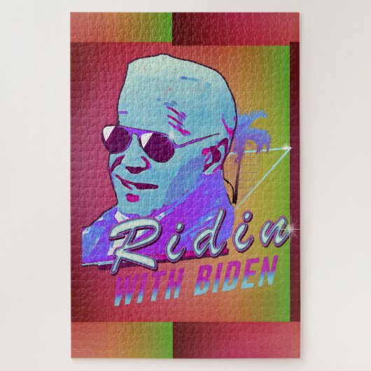 Puzzle Ridin' Avec Biden Synthwave Outrun Retro Palm Tree (Vertical)