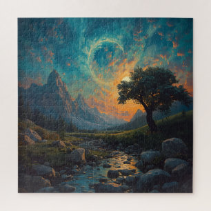 Puzzle Rivière de montagne surréaliste au coucher du sole