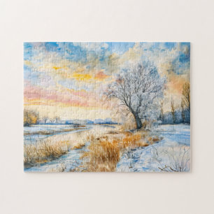 Puzzle Rivière Havel enneigée avec saule. Aquarelle
