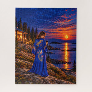 Puzzle Robe en soie cobalt Coast éclairé par la lune - Pu