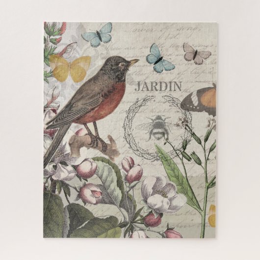 Puzzle Robin Elegant Bird Butterfly French Art (Vertical)