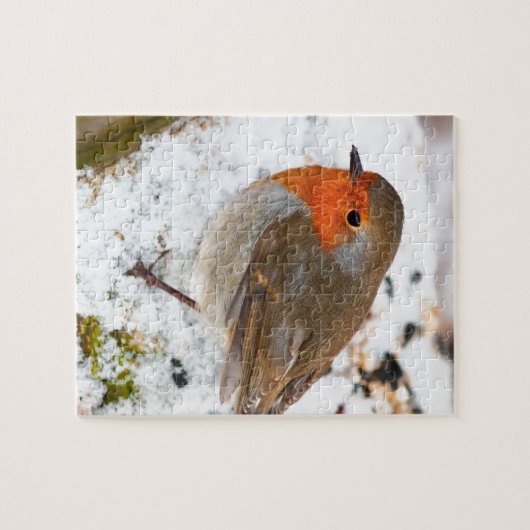 Puzzle Robin sur un rondin neigeux (Horizontal)