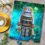 Puzzle Robot Jouet vintage Rétro Turquoise Galaxy Mignonn<br><div class="desc">J'adore les visages rétro et mignons sur les robots vintages, jouet en métal de l'enfance. Voici l’un de mes coups de coeur, dressé contre une bulle bleu turquoise dans le ciel. Envoyez du temps de qualité sur ce cool, mignon, amusant, coloré, illustration photo, puzzle. Fait un grand cadeau pour quelqu'un...</div>