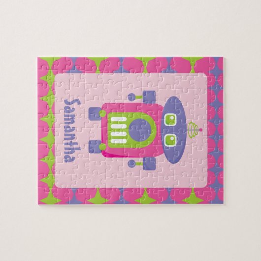 Puzzle Robot rétro-personnalisé rose, violet et vert (Horizontal)