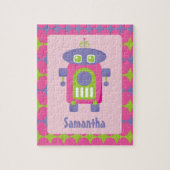Puzzle Robot rétro-personnalisé rose, violet et vert (Vertical)