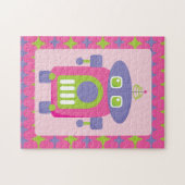 Puzzle Robot rétro rose, violet et vert avec étoiles (Horizontal)