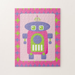 Puzzle Robot rétro rose, violet et vert avec étoiles
