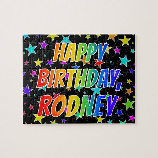 Puzzle "RODNEY" Prénom, Amusant "HEUREUX ANNIVERSAIRE" (Horizontal)