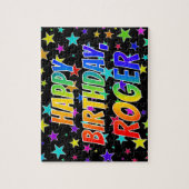 Puzzle "ROGER" First Name, Fun "HAPPY BIRTHDAY" (Vertical)