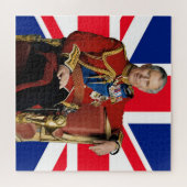 Puzzle Roi Charles III avec drapeau britannique (Horizontal)