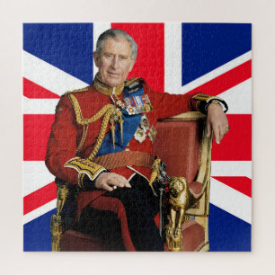 Puzzle Roi Charles III avec drapeau britannique