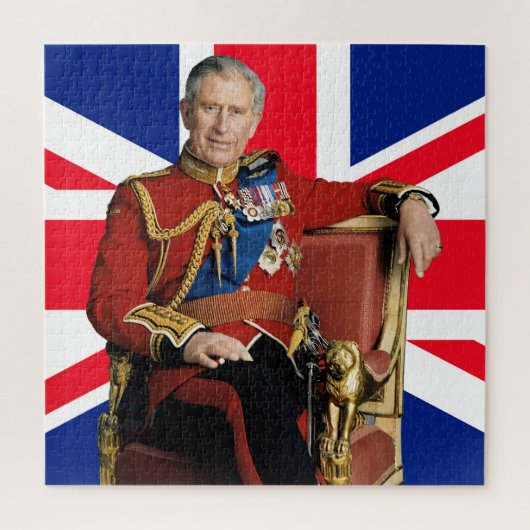Puzzle Roi Charles III avec drapeau britannique (Vertical)