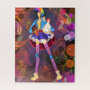 Puzzle Roller Skater Punk Farm Girl avec des coqs - Fun
