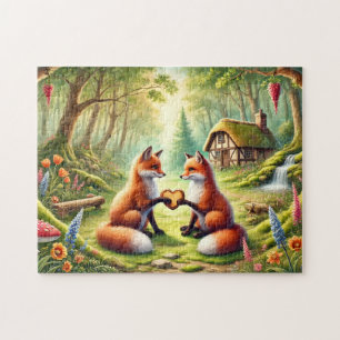 Puzzle Romantic Foxes Cottagecore Forêt