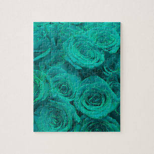 Puzzle Romantique élégant turquoise - roses verts