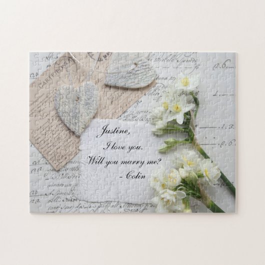 Puzzle Romantique vieux script, coeurs, proposition de fl (Horizontal)