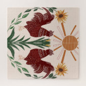 Puzzle Rooster d'art populaire soleil symétrique concepti (Horizontal)