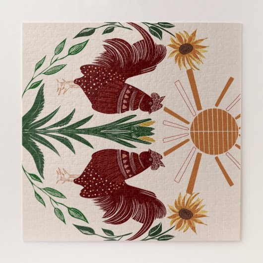 Puzzle Rooster d'art populaire soleil symétrique concepti (Horizontal)