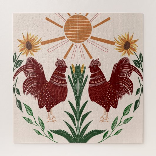 Puzzle Rooster d'art populaire soleil symétrique concepti (Vertical)