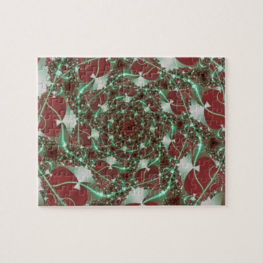 Puzzle Rose | Art fractal rouge et vert (Horizontal)