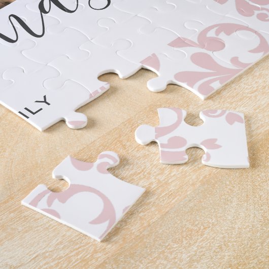 Puzzle Rose blanc Rococo Joyeux Noël Script Photo (Côté)