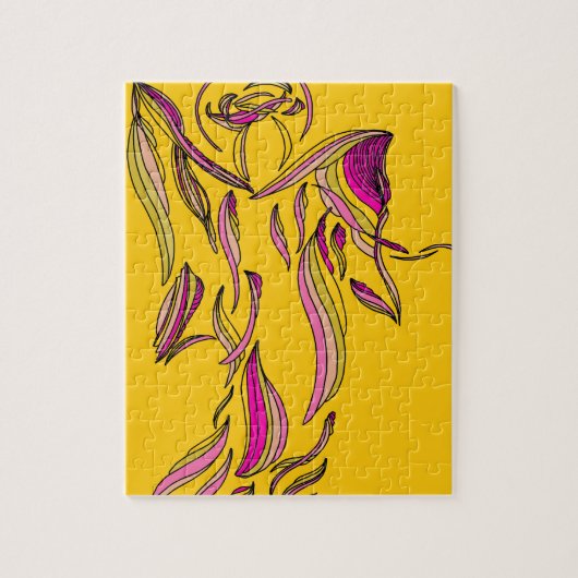 Puzzle rose d'art abstrait d'ange de ruban d'or (Vertical)