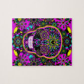 Puzzle Rose de néon de crâne de sucre (Horizontal)