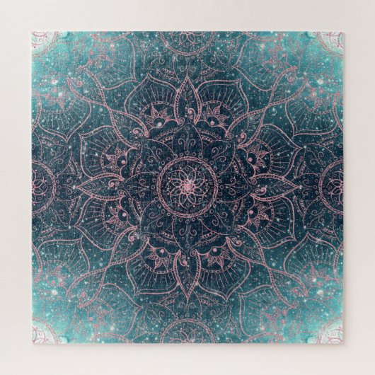 Puzzle Rose élégant Gold Mandala Blue Nebula Stars (Vertical)