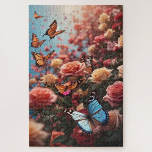 Puzzle Rose et papillons