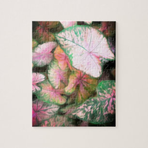 puzzle rose et vert feuille photo art