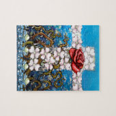 Puzzle Rose Floral Cross (Horizontal)
