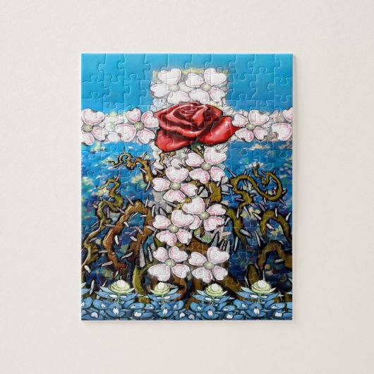 Puzzle Rose Floral Cross (Vertical)