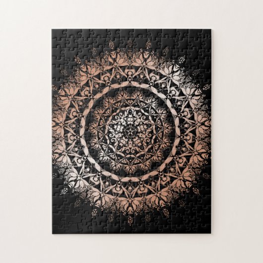 Puzzle Rose Gold Black Floral Mandala (Vertical)