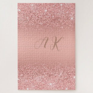 Puzzle Rose Gold Élégant Luxe Monogramme Pailleté
