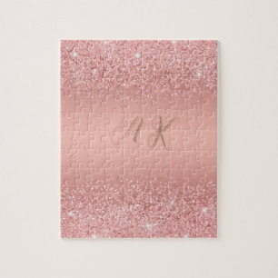 Puzzle Rose Gold Élégant Luxe Monogramme Pailleté