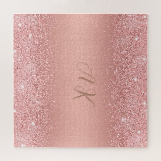 Puzzle Rose Gold Luxe Brillante Monogramme Élégant (Horizontal)