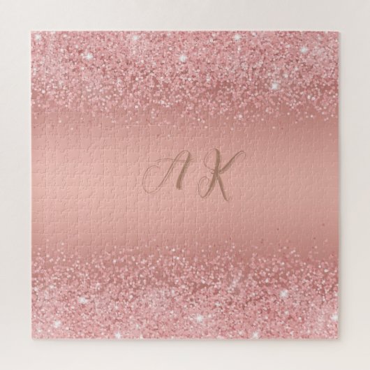 Puzzle Rose Gold Luxe Brillante Monogramme Élégant (Vertical)