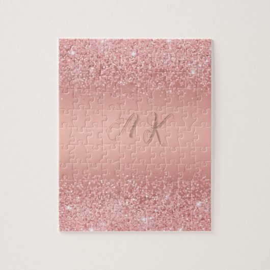 Puzzle Rose Gold Luxe Élégant Monogramme Pailleté (Vertical)