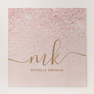 Puzzle Rose Gold Pailleté Lettres Initiales et Nom de Lux