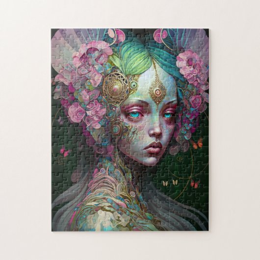 Puzzle Rose Green Elf Fairy Femme Imaginaire Art (Vertical)