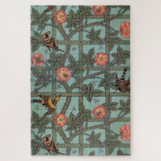 Puzzle Rose grimpante et petit oiseau, William Morris (Vertical)