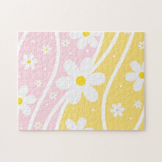 Puzzle Rose Jaune Super Retro Sunshine 60s Daisy Floral (Horizontal)