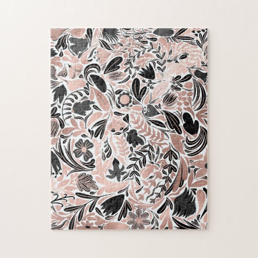 Puzzle Rose or noir feuille florale Motif d'illustration (Vertical)