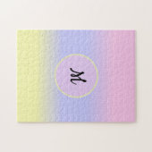 Puzzle Rose pastel, bleu et jaune avec monogramme (Horizontal)